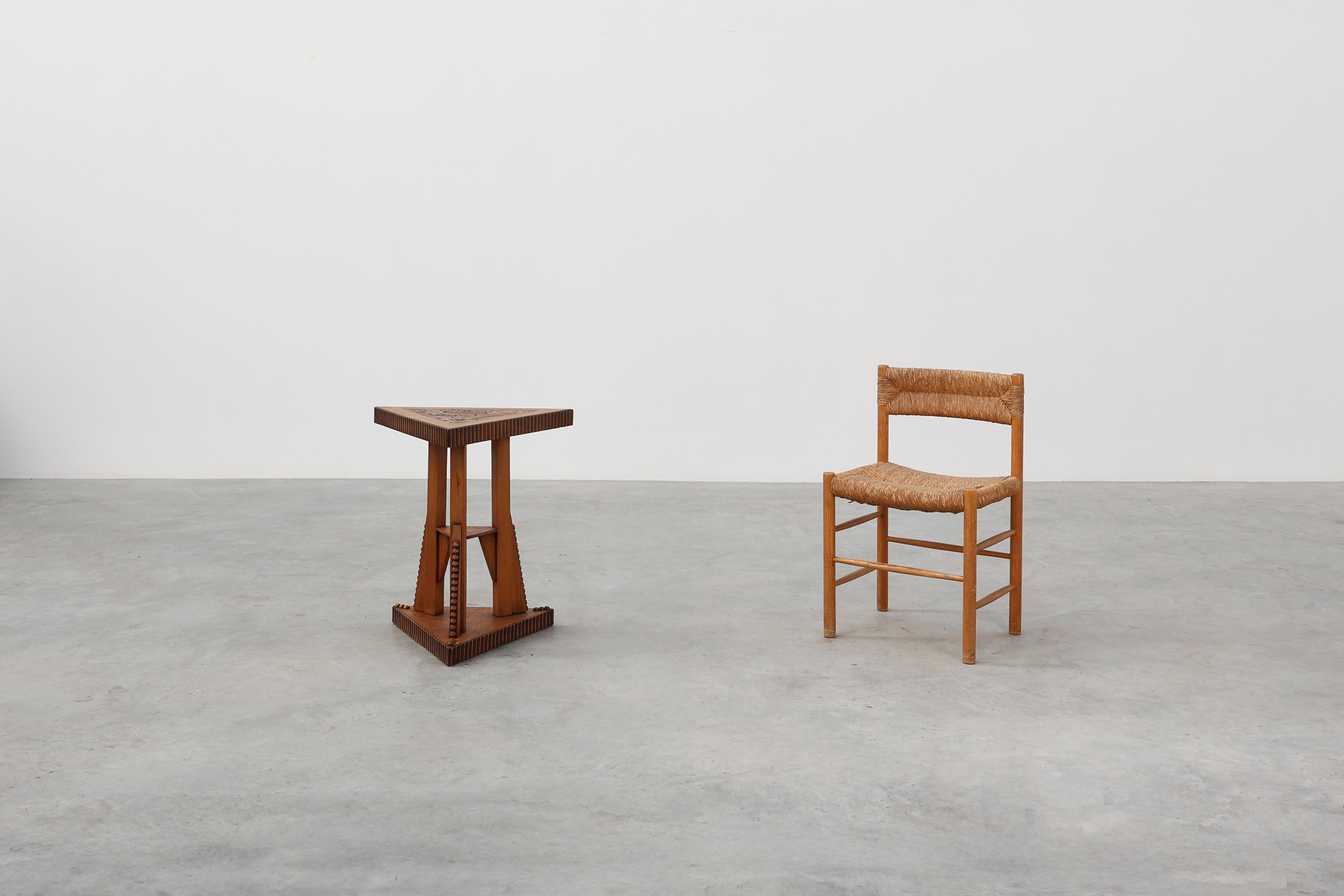 Art Nouveau Carved Wood triangular Side Table, France ca. 1915 thumbnail
